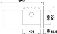 BLANCO 523646 MODEX-M 60, SILGRANIT, anthrazit, mit Ablauffernbedienung, mit Zubehör, Becken rechts, 600 mm Untermaß