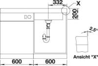 BLANCO 523646 MODEX-M 60, SILGRANIT, anthrazit, mit Ablauffernbedienung, mit Zubehör, Becken rechts, 600 mm Untermaß