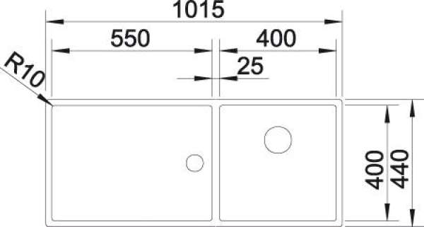 BLANCO 516155 CLARON 400/550-T-IF, Edelstahl Seidenglanz, ohne Ablauffernbedienung, Hauptbecken links, 60 cm Untermaß