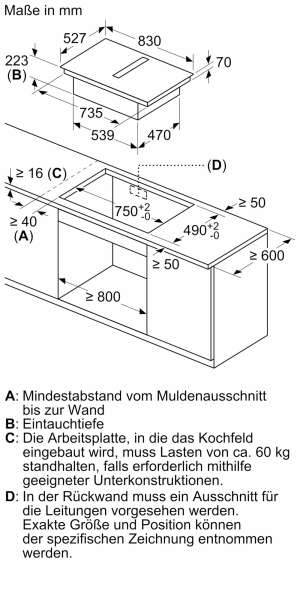 NEFF V68TTX4L0 N 90 Induktionskochfeld mit Dunstabzug 80 cm Mit Rahmen aufliegend