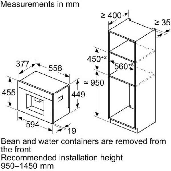 BOSCH CTL7181B0 Serie 8 Einbau-Kaffeevollautomat Schwarz, Wassertank