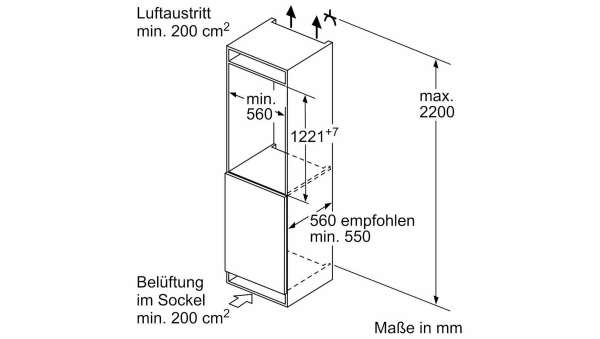 SIEMENS KI42L2FE1 Einbau-Kühlschrank mit Gefrierfach 122.5 x 56 cm Flachscharnier E