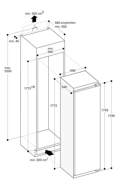 Gaggenau RC289370, Serie 200, Vario Kühlgerät, 177.5 x 56 cm, Flachscharnier mit Softeinzug